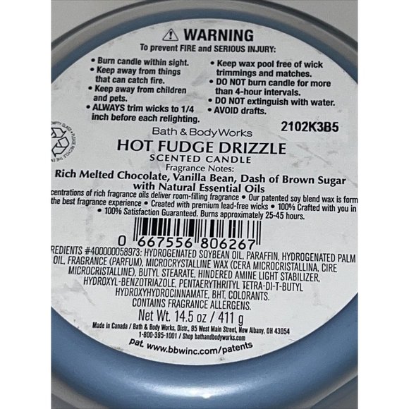 Bath & Body Works HOT FUDGE DRIZZLE 3-Wick Scented Candle 14.5oz NEW - Picture 10 of 11